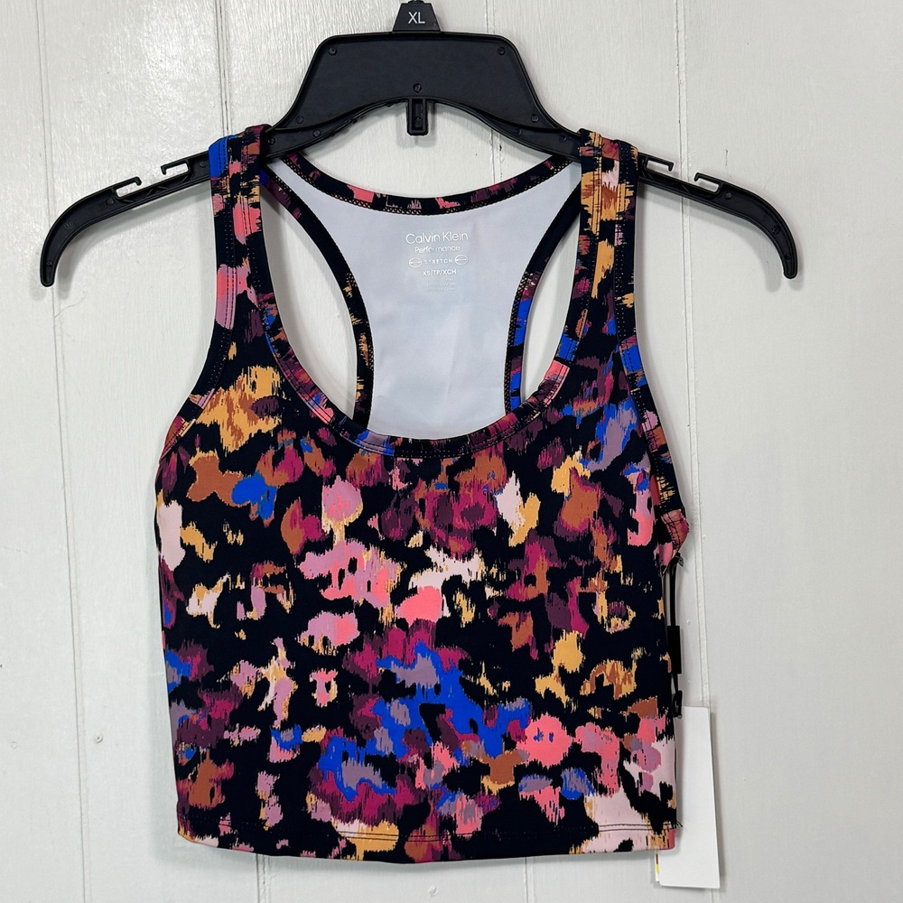 Calvin Klein Performance Crop Top XS Racerback Stretch Abstract Print